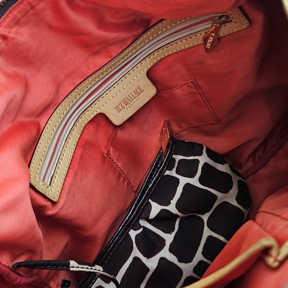 MZ Wallace Giraffe Nylon Leather Bag Satchel Elsa Tan Brown Red Pouch Pockets - Picture 7 of 8